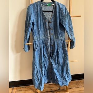 Vintage long sleeve denim dress with pockets